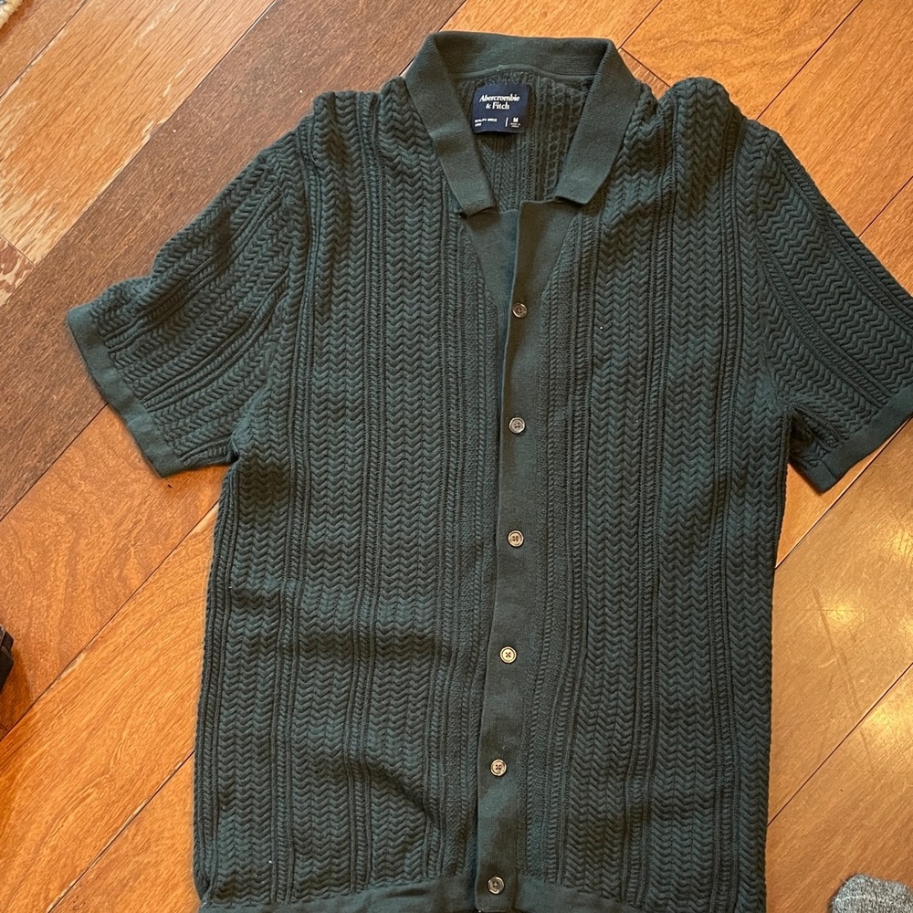 Abercrombie & Fitch Dark Green Textured Button-Down Shirt